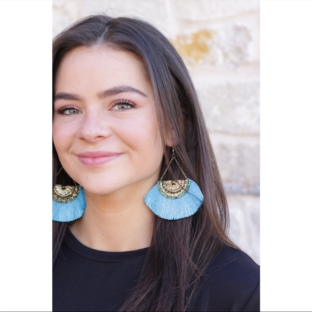 Blue fan earrings